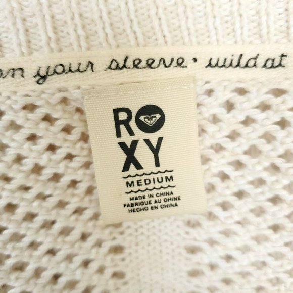 Roxy Beige Crochet Knit Open Front Cardigan Sz. M - Picture 4 of 10
